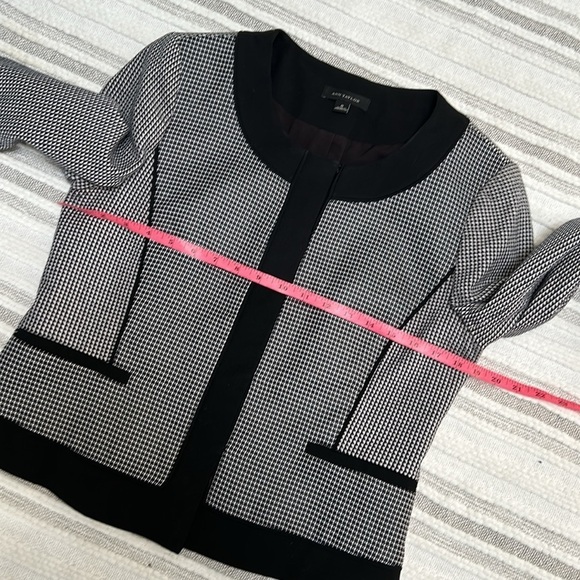 Ann Taylor Womens Small Knit Blazer Jacket Houndstooth Black Trim Office Chic S - Picture 3 of 11